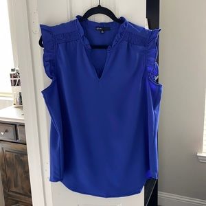 Gibson • blue ruffle trim crepe tank, sz XL